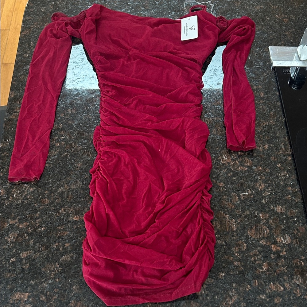 Windsor Red Long Sleeve Ruched Dress